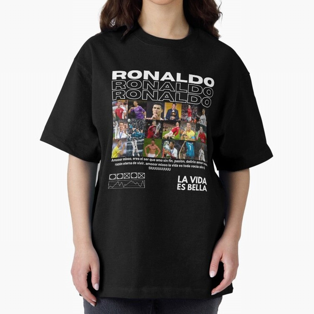 Cristiano Ronaldo CR7 Collage Oversized T-Shirt Represent Match Day Hype around FIFA World Cup 2026 Group Stage, Messi, Neymar and Mbappe, Argentina, France and Brazil, Tournament Hype, Historic Matchups, Family Viewing Parties and Global Sports