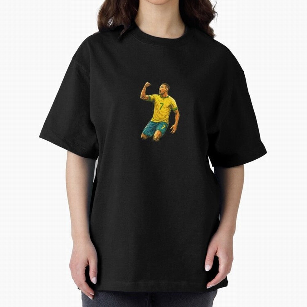 Energetic Soccer Celebration ¨C Number 7 Sketch Art Oversized T-Shirt Show Support during FIFA World Cup 2026 USA Canada Mexico Filled with Mbappe, Portugal Energy, Stadium Chants, National Pride, Trophy Dreams and Unforgettable Football Memories;