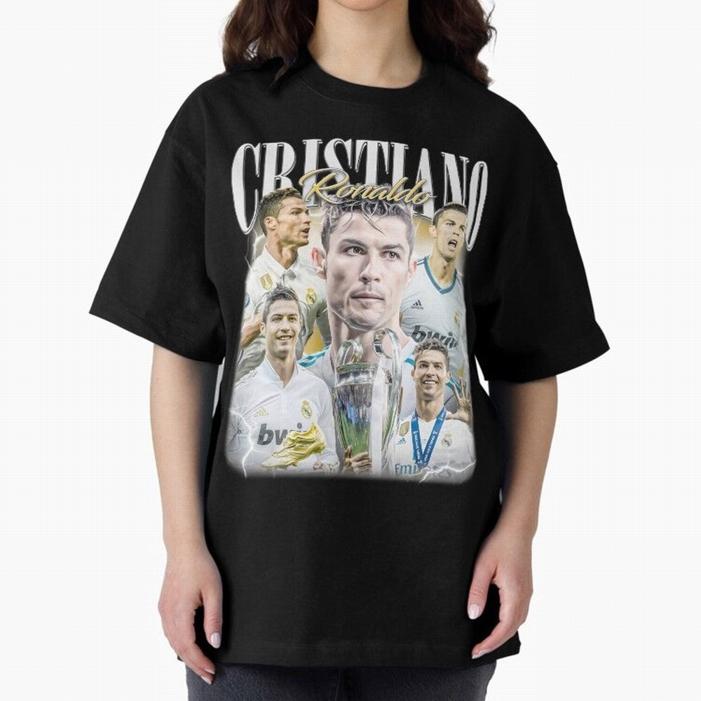 Cr7 Vintage Tribute: Soccer Legend Collage | Limited Edition Oversized T-Shirt Honor the Football Icons of FIFA World Cup 2026 USA Canada Mexico Spirit, Connected to Portugal, Spain and Germany, Mbappe and Neymar, Football Festival Excitement,