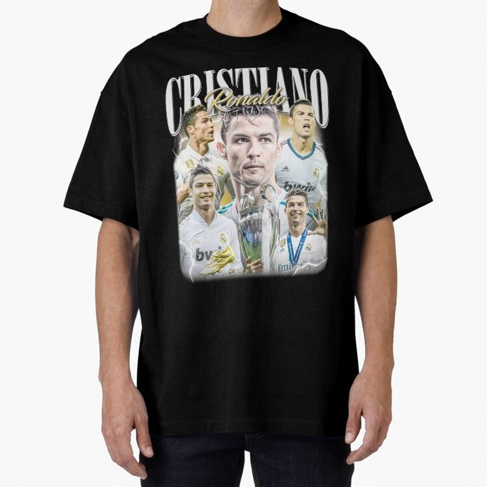 Cr7 Vintage Tribute: Soccer Legend Collage | Limited Edition Oversized T-Shirt Honor the Football Icons of FIFA World Cup 2026 USA Canada Mexico Spirit, Connected to Portugal, Spain and Germany, Mbappe and Neymar, Football Festival Excitement,