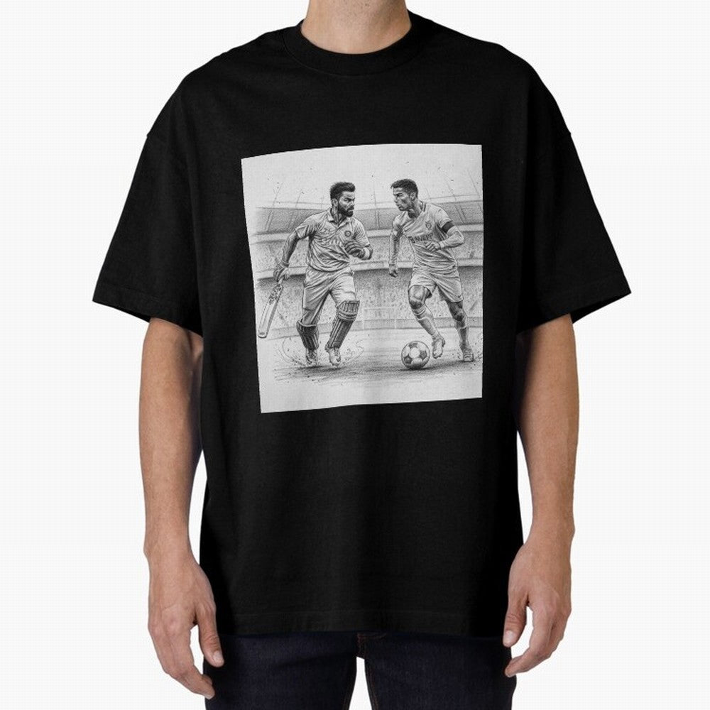 Virat Kohli and Cristiano Ronaldo Oversized T-Shirt Feel International Energy from Match Day Hype around FIFA World Cup 2026, CR7, Argentina and Brazil, Supporter Pride, Iconic Celebrations, Legendary Names and Global Match Day Energy; Perfect for