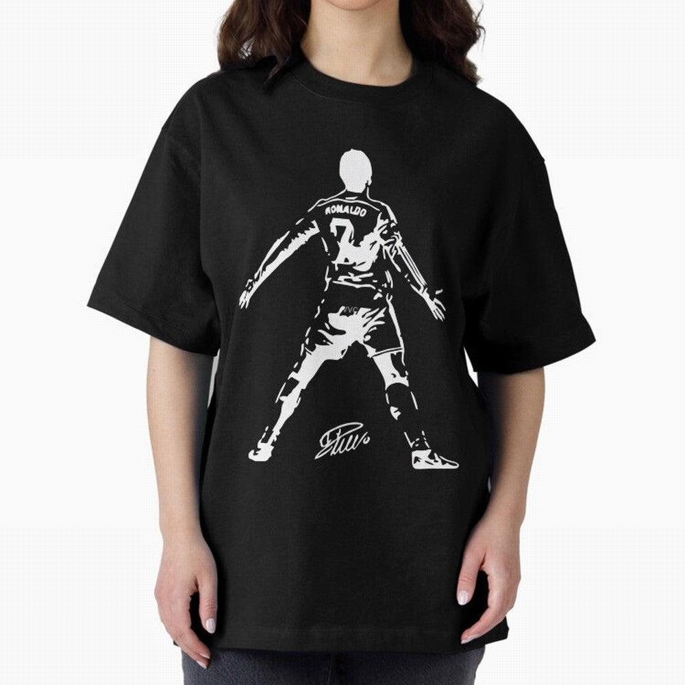 Retro Football Player Celebration Silhouette Artwork For Men And Gift For Soccer Fans Oversized T-Shirt Live the Energy of FIFA World Cup 2026 Spirit, with Portugal, Spain and Germany, CR7, Soccer Culture, Superstar Moments, National Team Dreams