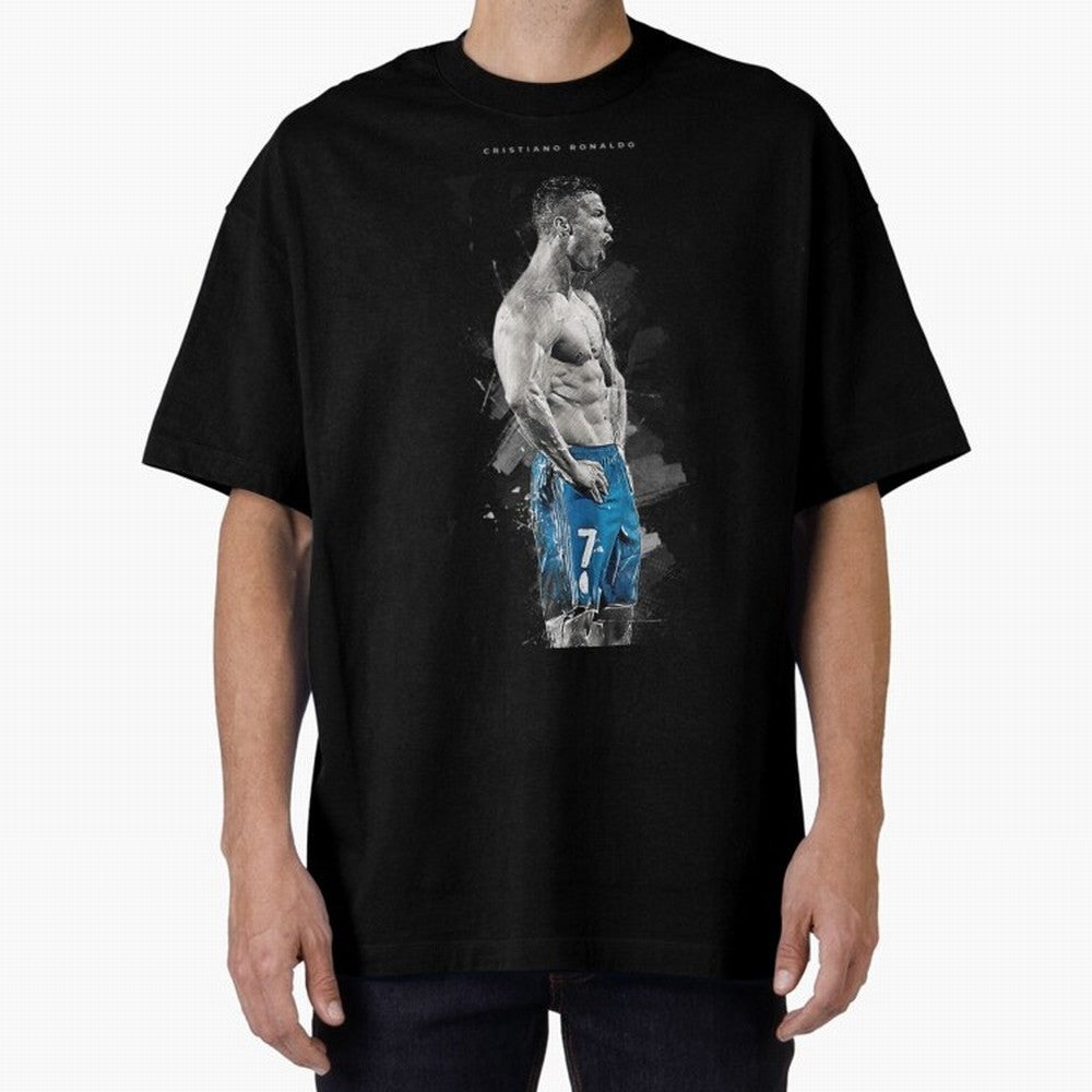 Abstract Football Player Celebration Artwork For Men And Gift For Soccer Fans Oversized T-Shirt Join the Countdown to FIFA World Cup 2026 Group Stage Spirit, Connected to France and Portugal, Haaland and Mbappe, Soccer Culture, Superstar Moments,