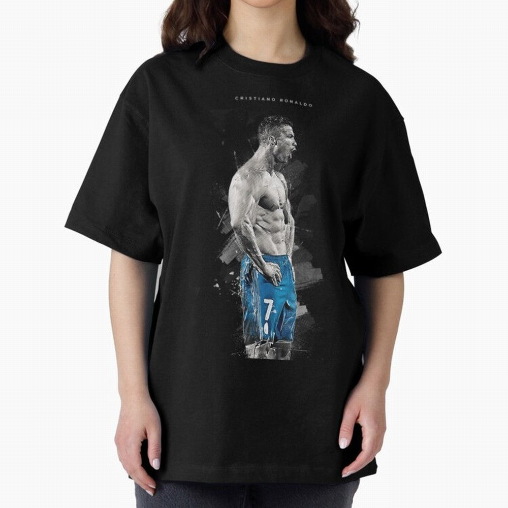 Abstract Football Player Celebration Artwork For Men And Gift For Soccer Fans Oversized T-Shirt Join the Countdown to FIFA World Cup 2026 Group Stage Spirit, Connected to France and Portugal, Haaland and Mbappe, Soccer Culture, Superstar Moments,