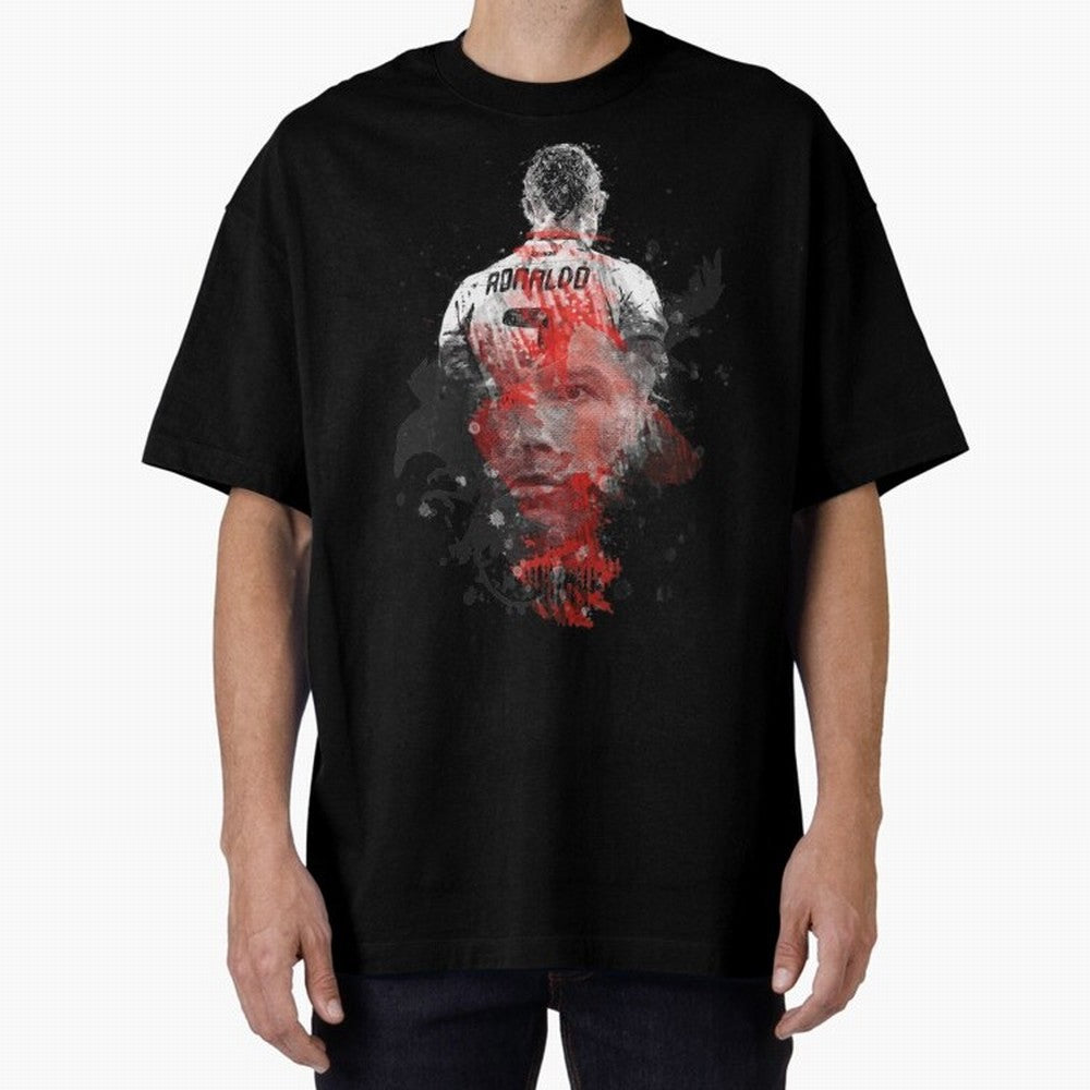 Abstract Football Player Portrait Retro Poster Art For Men, Gift For Soccer Fans Oversized T-Shirt Bring a Champion Mindset to Match Day Hype around FIFA World Cup 2026 Group Stage, Messi, CR7 and Mbappe, Argentina and Brazil, Global Supporter