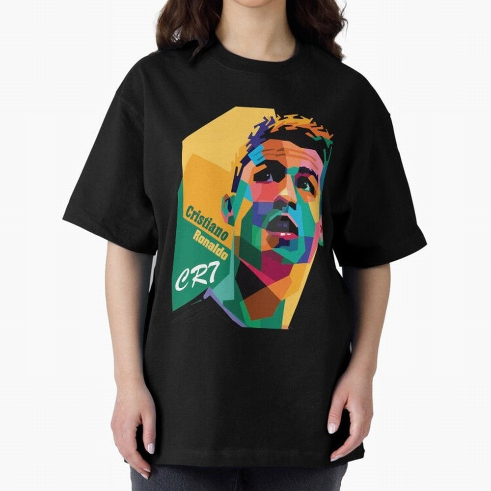 CR7 Pop Art Cristiano Ronaldo Design For Football Fans Gift For Soccer Lovers Oversized T-Shirt Stand with Global Football Passion for FIFA World Cup 2026, Inspired by Messi, Neymar and Mbappe, Argentina and Brazil, Champion Mindset, Group Stage