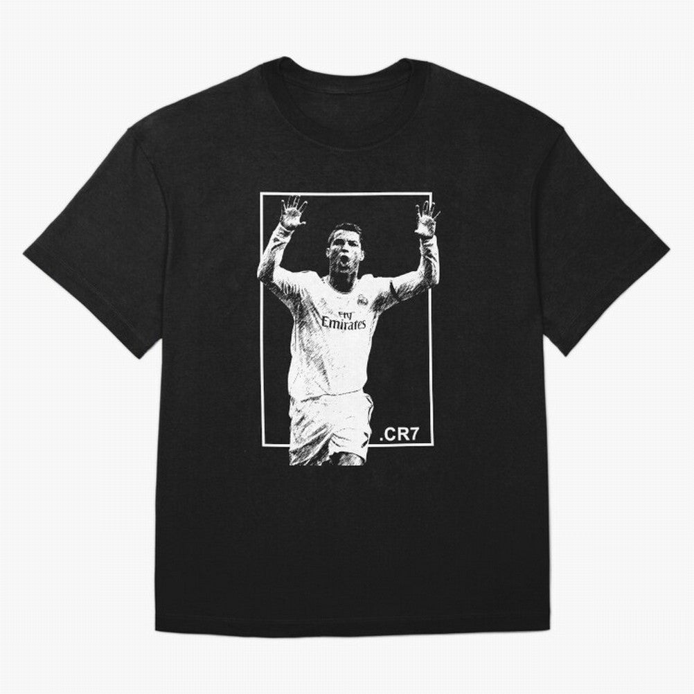 Cristiano Ronaldo CR7 in Black and White Design Oversized T-Shirt Relive Global Football Passion for FIFA World Cup 2026, Capturing Cristiano Ronaldo, Spain and Netherlands, Retro Football Energy, Iconic Rivalries, Trophy Chase Drama and Stadium
