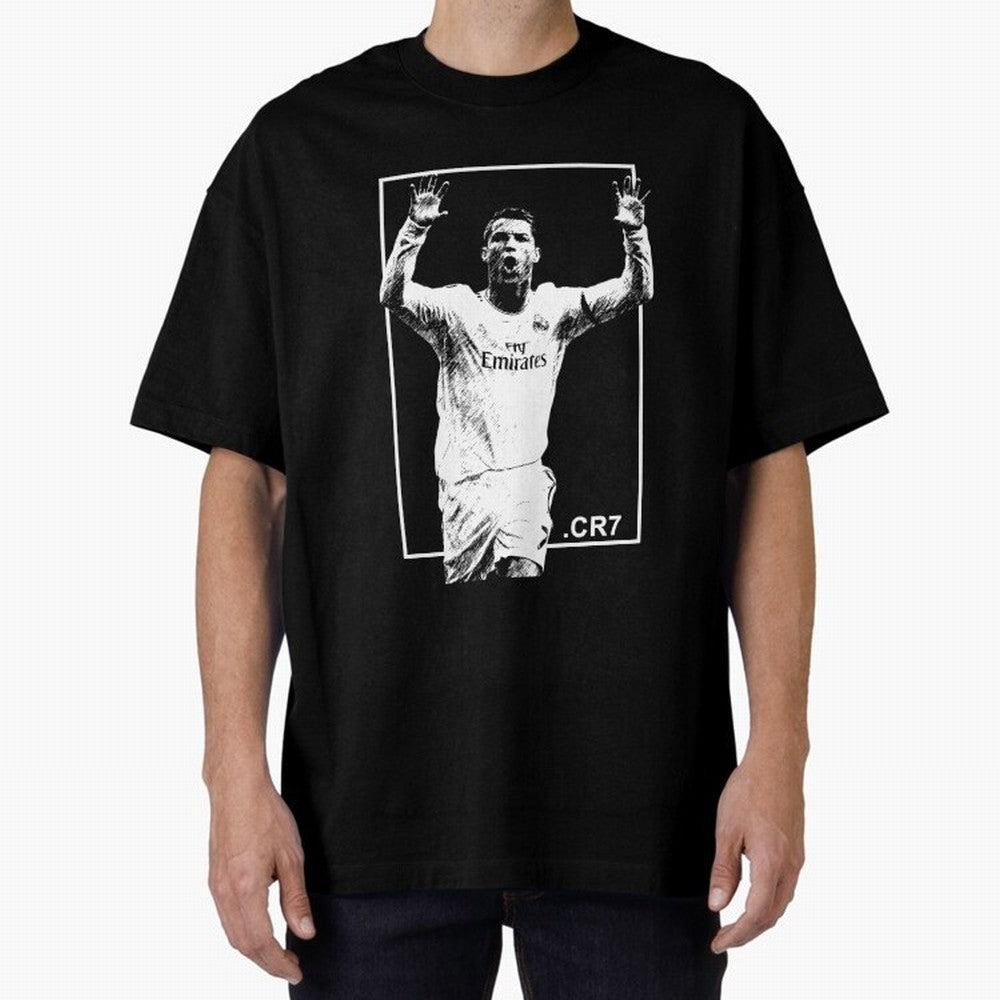 Cristiano Ronaldo CR7 in Black and White Design Oversized T-Shirt Relive Global Football Passion for FIFA World Cup 2026, Capturing Cristiano Ronaldo, Spain and Netherlands, Retro Football Energy, Iconic Rivalries, Trophy Chase Drama and Stadium