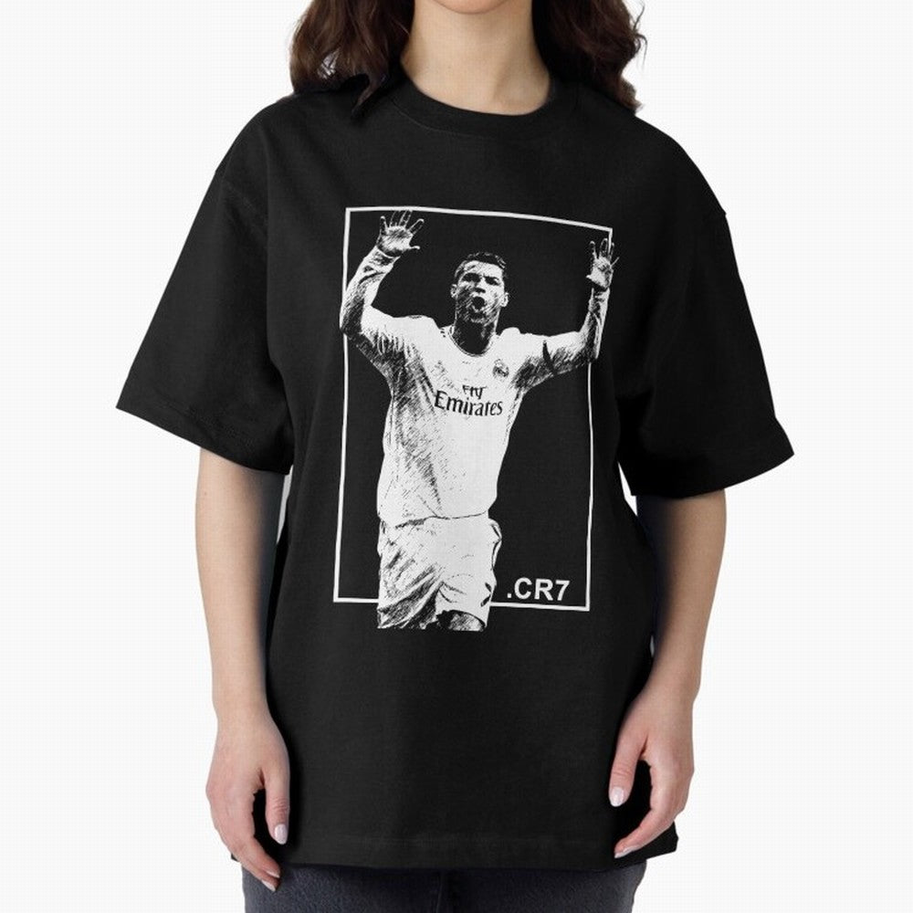 Cristiano Ronaldo CR7 in Black and White Design Oversized T-Shirt Relive Global Football Passion for FIFA World Cup 2026, Capturing Cristiano Ronaldo, Spain and Netherlands, Retro Football Energy, Iconic Rivalries, Trophy Chase Drama and Stadium