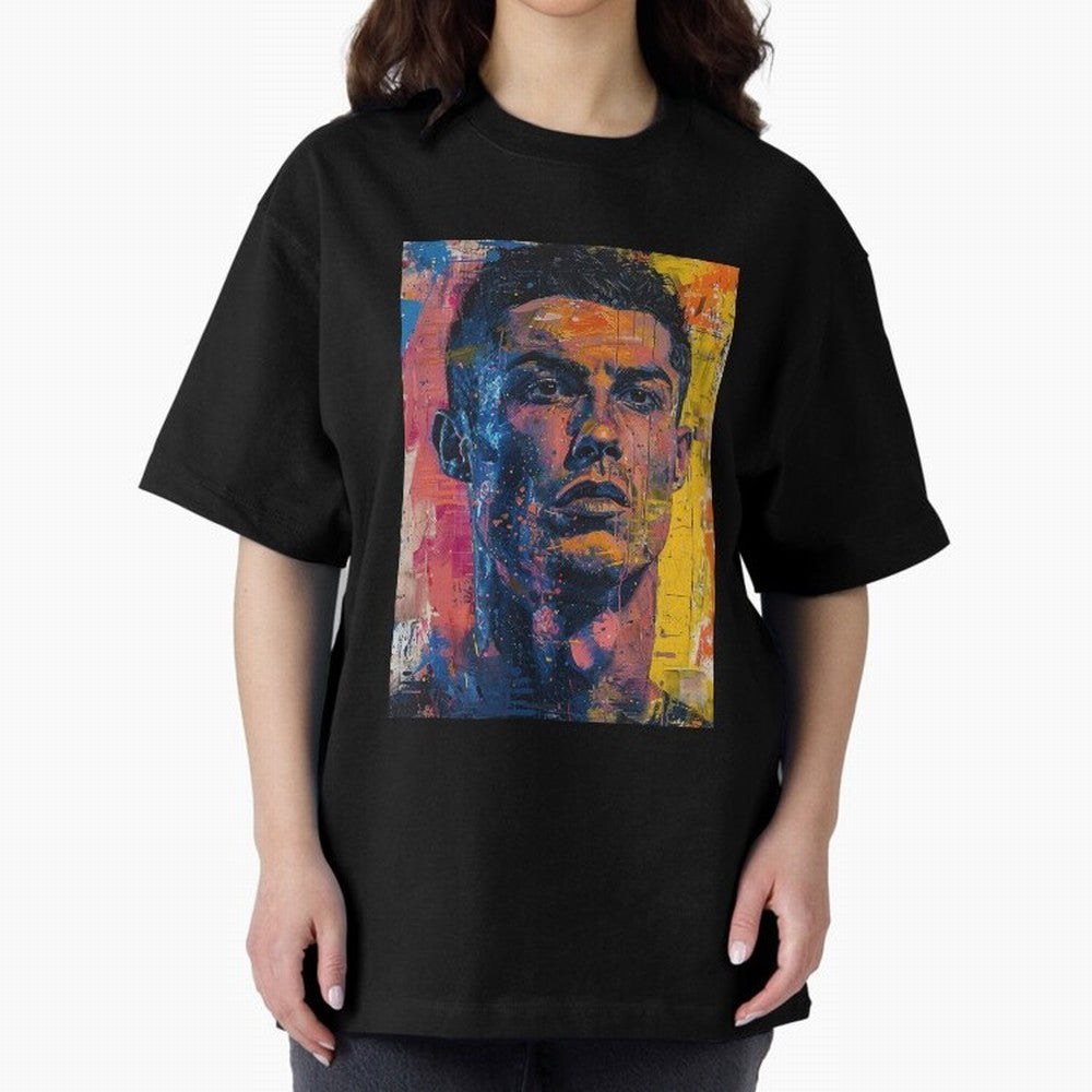 Cristiano Ronaldo illustration Oversized T-Shirt Join the Global Buzz around Match Day Hype around FIFA World Cup 2026 USA Canada Mexico, Mbappe, Brazil, Portugal and Argentina, Vintage Soccer Flavor, Modern Football Stars, National Flags and Final