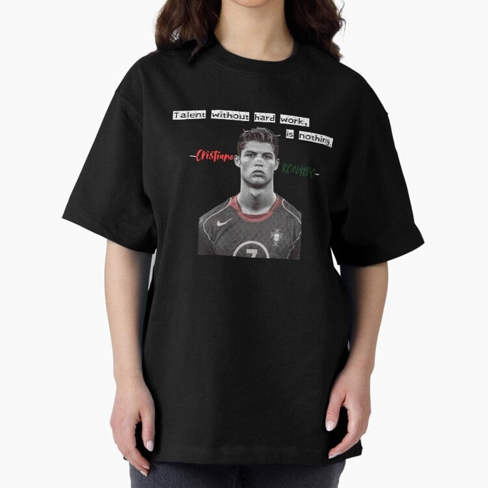 Cristiano Ronaldo - Dedication | NextLevel Motivation Oversized T-Shirt Celebrate the Road through Match Day Hype around FIFA World Cup 2026 Group Stage, Messi and Cristiano Ronaldo, Brazil, Portugal and Argentina, Stadium Memories, Football