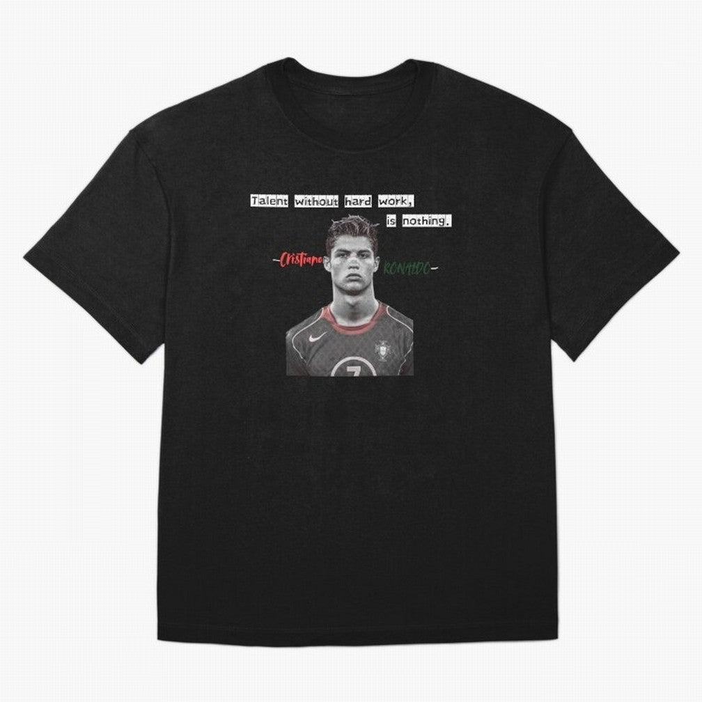 Cristiano Ronaldo - Dedication | NextLevel Motivation Oversized T-Shirt Celebrate the Road through Match Day Hype around FIFA World Cup 2026 Group Stage, Messi and Cristiano Ronaldo, Brazil, Portugal and Argentina, Stadium Memories, Football