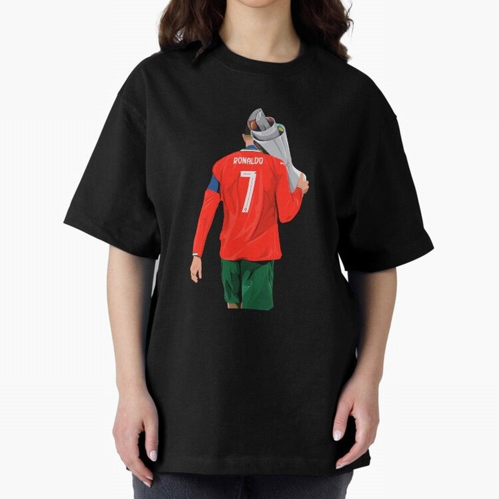 Cristiano Ronaldo Campion Oversized T-Shirt Feel the Trophy Chase of FIFA World Cup 2026 Spirit, Centered on Brazil, Portugal and Argentina, Neymar, Stadium Memories, Football Loyalty, International Chants and Championship Tradition; Great for
