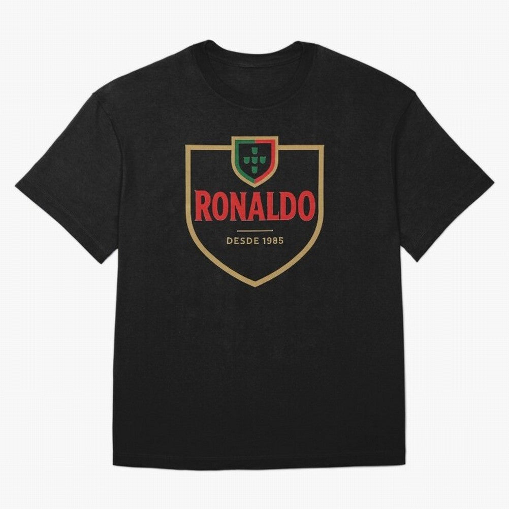 Ronaldo Emblem Sticker ¨C Gold Crest Parody Design Oversized T-Shirt Unlock FIFA World Cup 2026 with Messi, CR7 and Mbappe, Netherlands Energy, Championship Spirit, Famous Goals, Roaring Crowds and International Football Unity; Perfect for