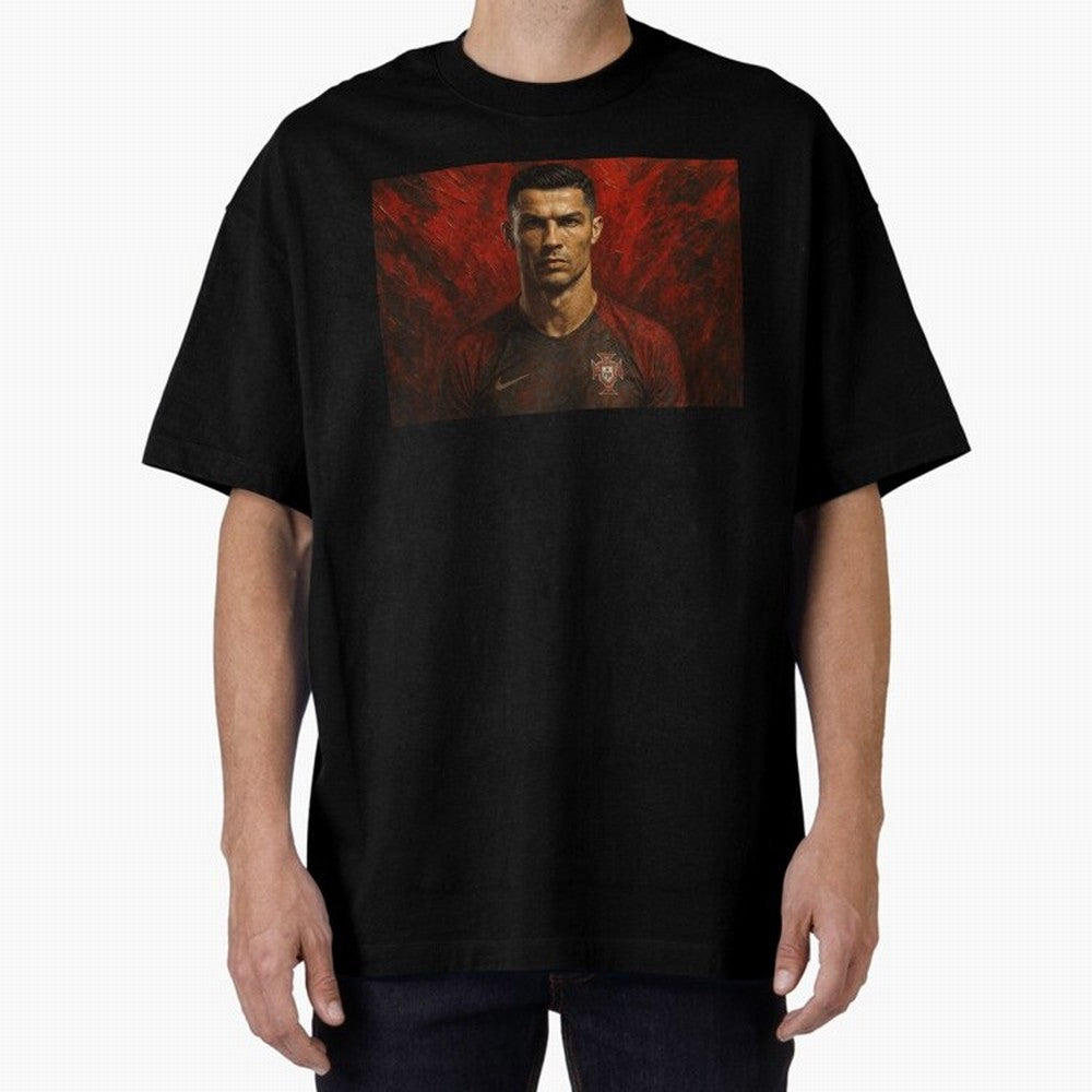 Cristiano Ronaldo Portrait Oversized T-Shirt Bring FIFA World Cup 2026 USA Canada Mexico Spirit, Connected to Portugal, Spain and Germany, Messi, CR7 and Mbappe, Goal Celebration Energy, Supporter Heritage, Football Icons and Worldwide Tournament