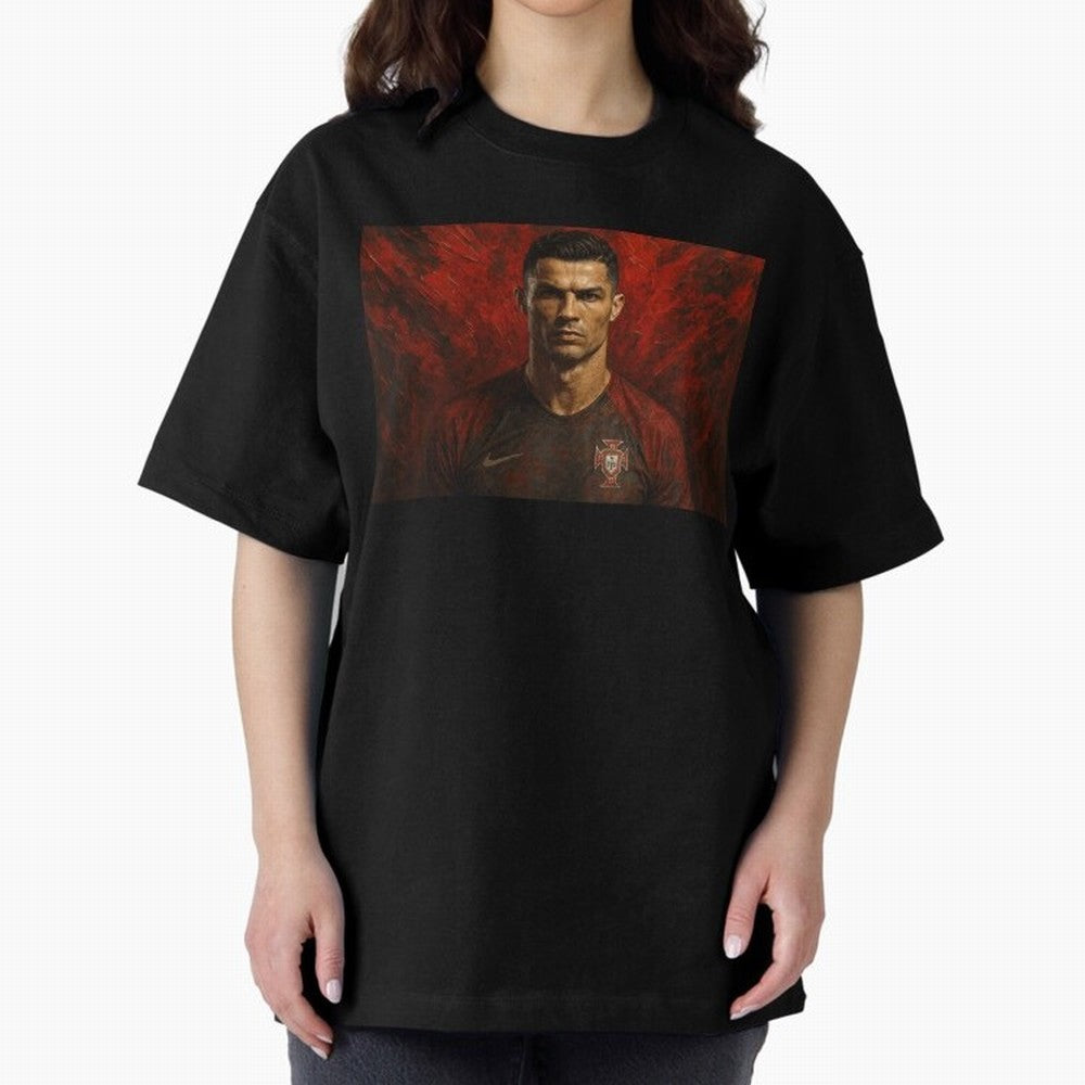 Cristiano Ronaldo Portrait Oversized T-Shirt Bring FIFA World Cup 2026 USA Canada Mexico Spirit, Connected to Portugal, Spain and Germany, Messi, CR7 and Mbappe, Goal Celebration Energy, Supporter Heritage, Football Icons and Worldwide Tournament