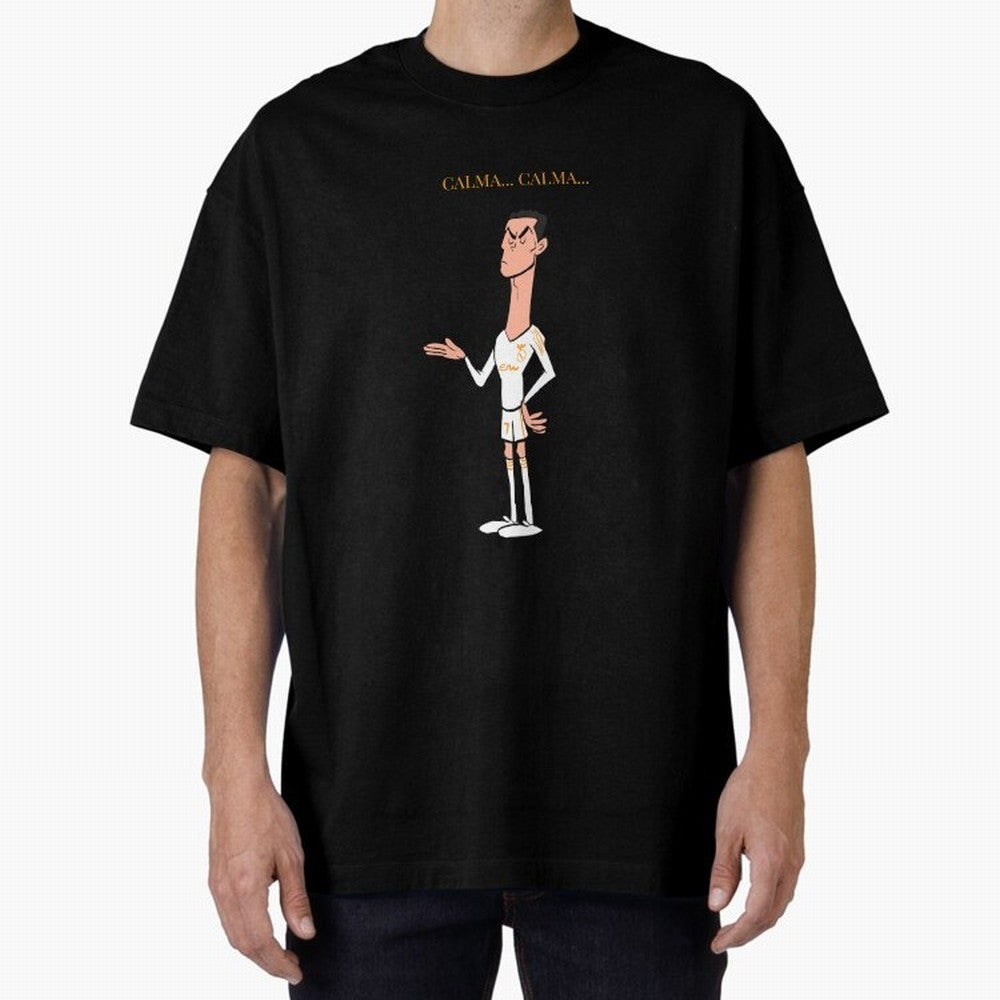 Cristiano Ronaldo ¨C Calma Calma Shirt Celebration (Cartoon) Oversized T-Shirt Represent Football Lovers during FIFA World Cup 2026 Spirit, Celebrating Argentina, Mbappe and Neymar, Goal Celebration Energy, Supporter Heritage, Football Icons and