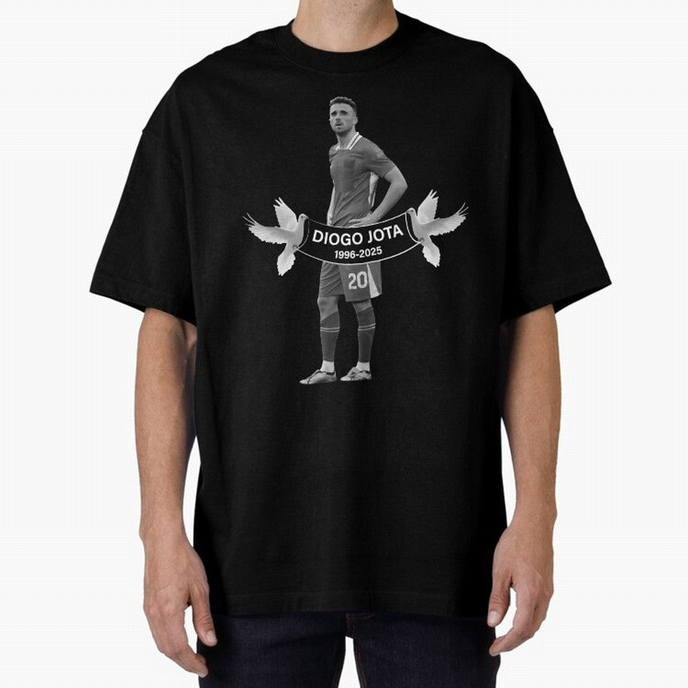 Diogo Jota Oversized T-Shirt Honor Football Greatness during FIFA World Cup 2026 USA Canada Mexico for Fans of Haaland and France, Bringing Retro Football Energy, Iconic Rivalries, Trophy Chase Drama and Stadium Atmosphere; Ideal for Passionate