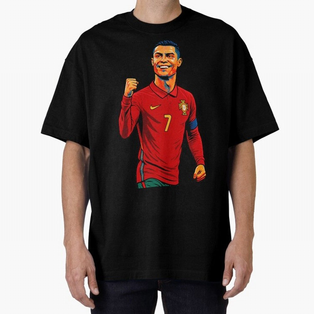 Cristiano Ronaldo Goal Pop Art Oversized T-Shirt Show Your Tournament Heart for Global Football Passion for FIFA World Cup 2026 USA Canada Mexico, Highlighting Messi, CR7 and Mbappe, France, Goal Celebration Energy, Supporter Heritage, Football