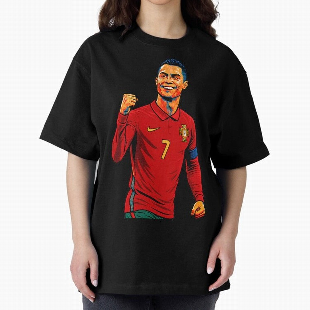 Cristiano Ronaldo Goal Pop Art Oversized T-Shirt Show Your Tournament Heart for Global Football Passion for FIFA World Cup 2026 USA Canada Mexico, Highlighting Messi, CR7 and Mbappe, France, Goal Celebration Energy, Supporter Heritage, Football