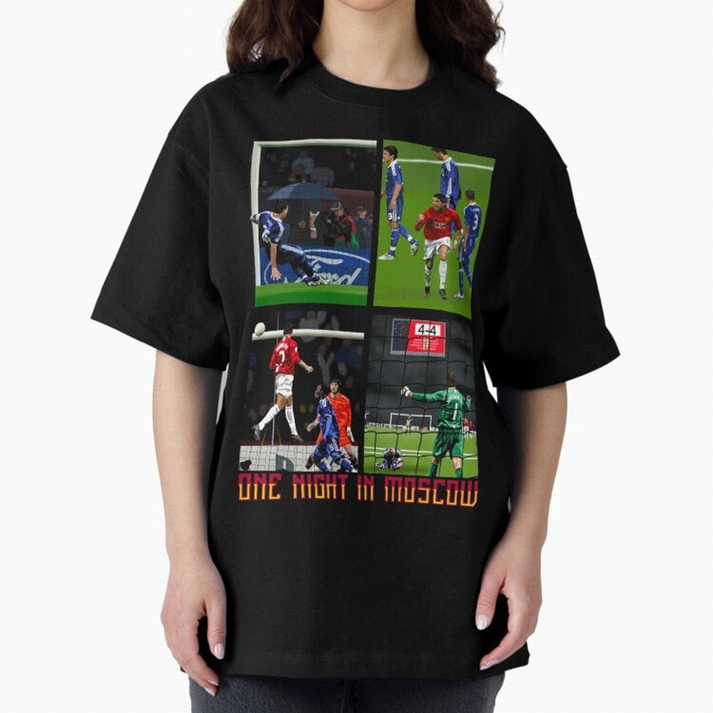 One Night in Moscow ¨C Manchester United 2008 Champions League Glory Artwork Oversized T-Shirt Make Every Match About Global Football Passion for FIFA World Cup 2026, Capturing Cristiano Ronaldo, Haaland and CR7, Spain and Netherlands, Global
