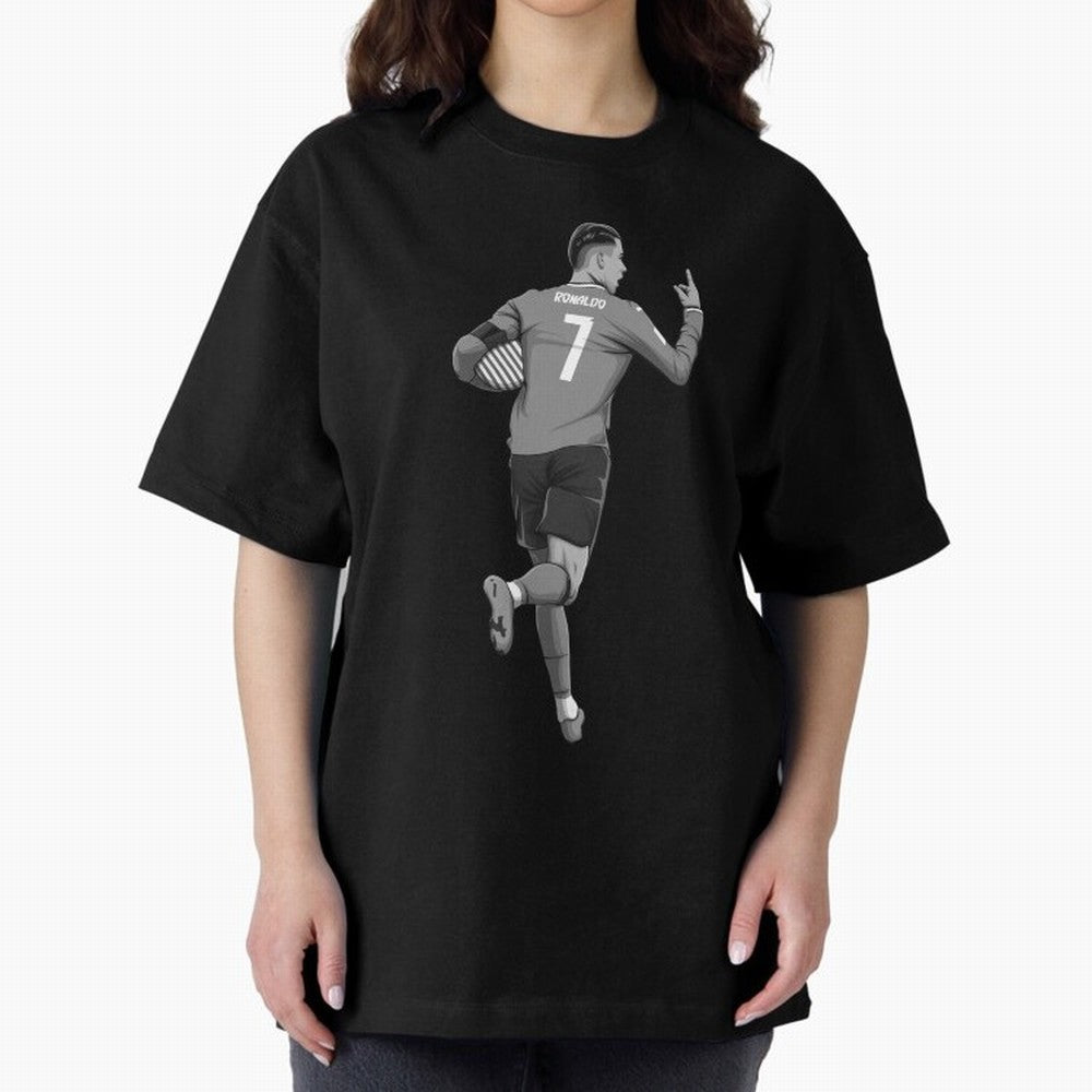 Cristiano Ronaldo Black and White Version Oversized T-Shirt Show Passion for the Stars of FIFA World Cup 2026 for Fans of Messi and Cristiano Ronaldo and Brazil, Portugal and Argentina, Bringing Football Festival Excitement, Trophy Ambitions,