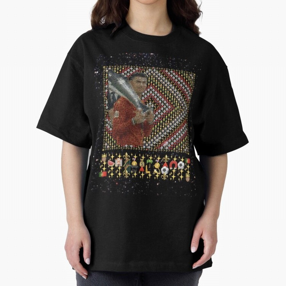 Iconic Emojified Football Legend Holding Victory Trophy | Inspired Art Oversized T-Shirt Celebrate the Stars of FIFA World Cup 2026 Group Stage for Fans of CR7 and Brazil, Portugal and Argentina, Bringing Football History, Final Match Energy, Crowd
