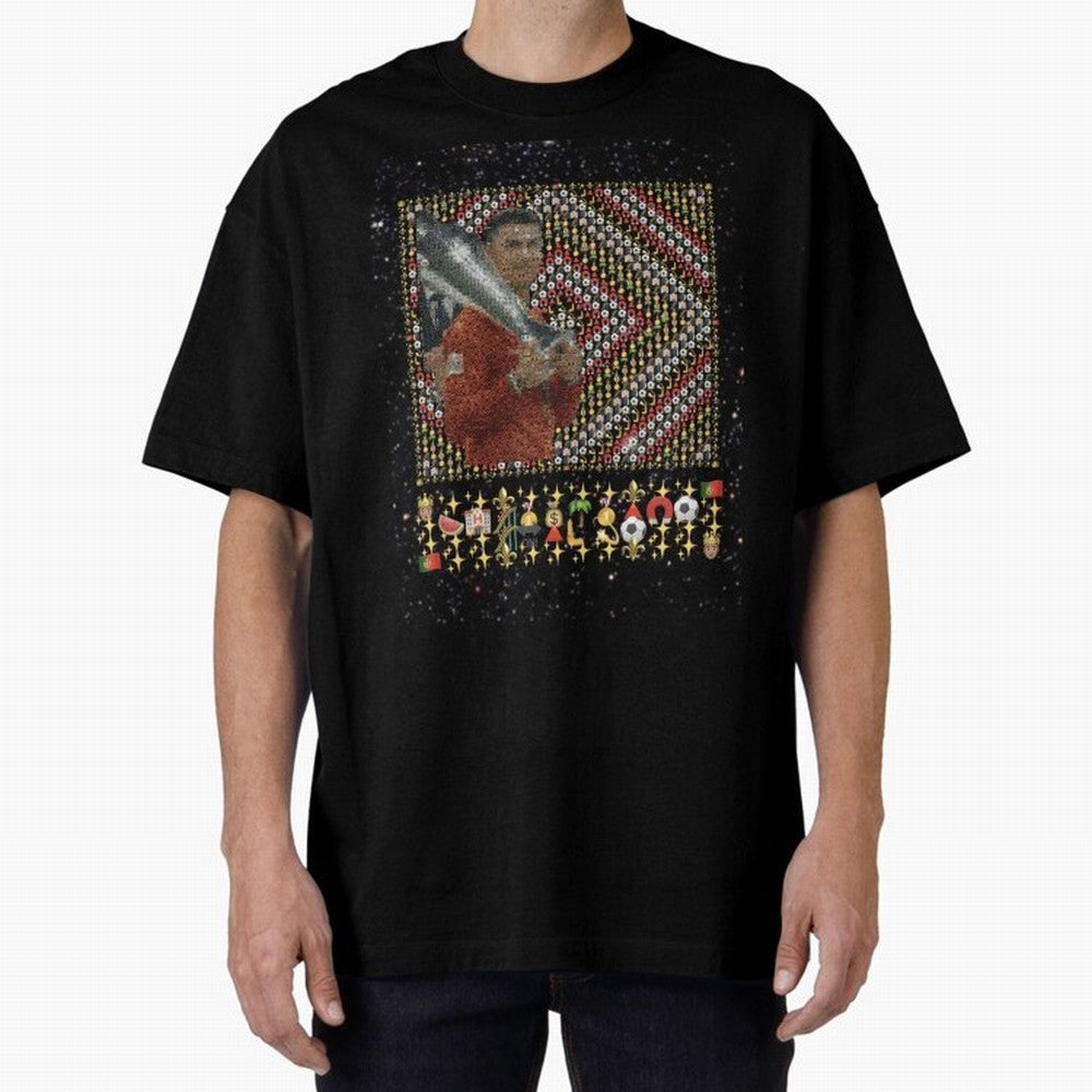 Iconic Emojified Football Legend Holding Victory Trophy | Inspired Art Oversized T-Shirt Celebrate the Stars of FIFA World Cup 2026 Group Stage for Fans of CR7 and Brazil, Portugal and Argentina, Bringing Football History, Final Match Energy, Crowd
