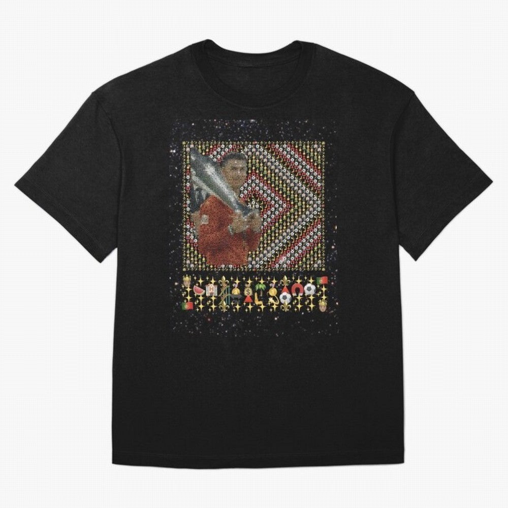 Iconic Emojified Football Legend Holding Victory Trophy | Inspired Art Oversized T-Shirt Celebrate the Stars of FIFA World Cup 2026 Group Stage for Fans of CR7 and Brazil, Portugal and Argentina, Bringing Football History, Final Match Energy, Crowd