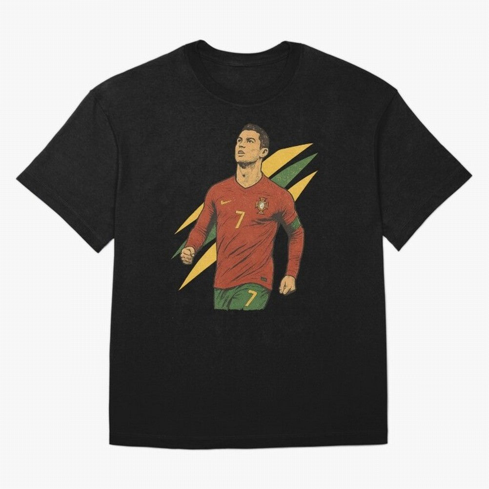 Cristiano Ronaldo Retro Portugal Football Art ¨C Vintage Supporter Design Oversized T-Shirt Celebrate the Road through FIFA World Cup 2026 Driven by Mbappe and Neymar, Argentina, France and Brazil Energy, Match Day Excitement, Supporter Culture,