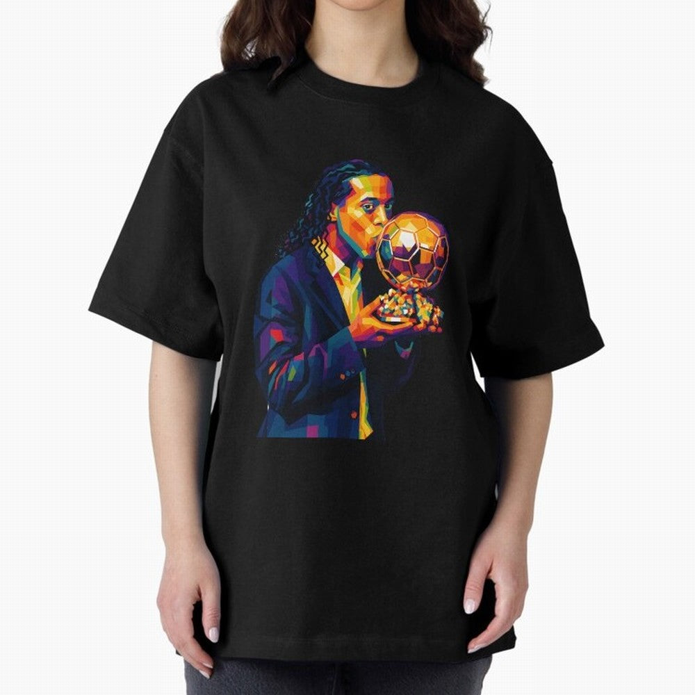 Ronaldinho Wpap Art Oversized T-Shirt Show Up for the Glory of FIFA World Cup 2026 USA Canada Mexico for Fans of Cristiano Ronaldo and Spain, Bringing Championship Spirit, Famous Goals, Roaring Crowds and International Football Unity; Perfect for