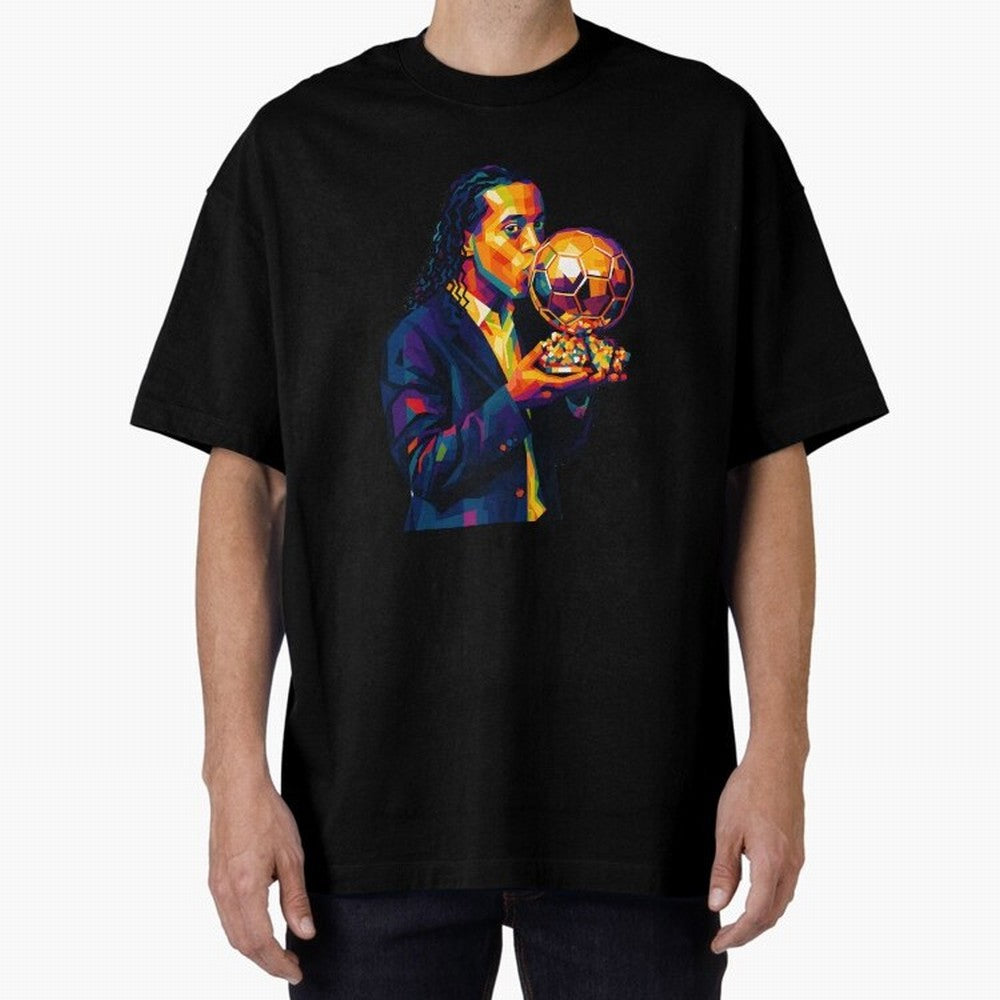 Ronaldinho Wpap Art Oversized T-Shirt Show Up for the Glory of FIFA World Cup 2026 USA Canada Mexico for Fans of Cristiano Ronaldo and Spain, Bringing Championship Spirit, Famous Goals, Roaring Crowds and International Football Unity; Perfect for