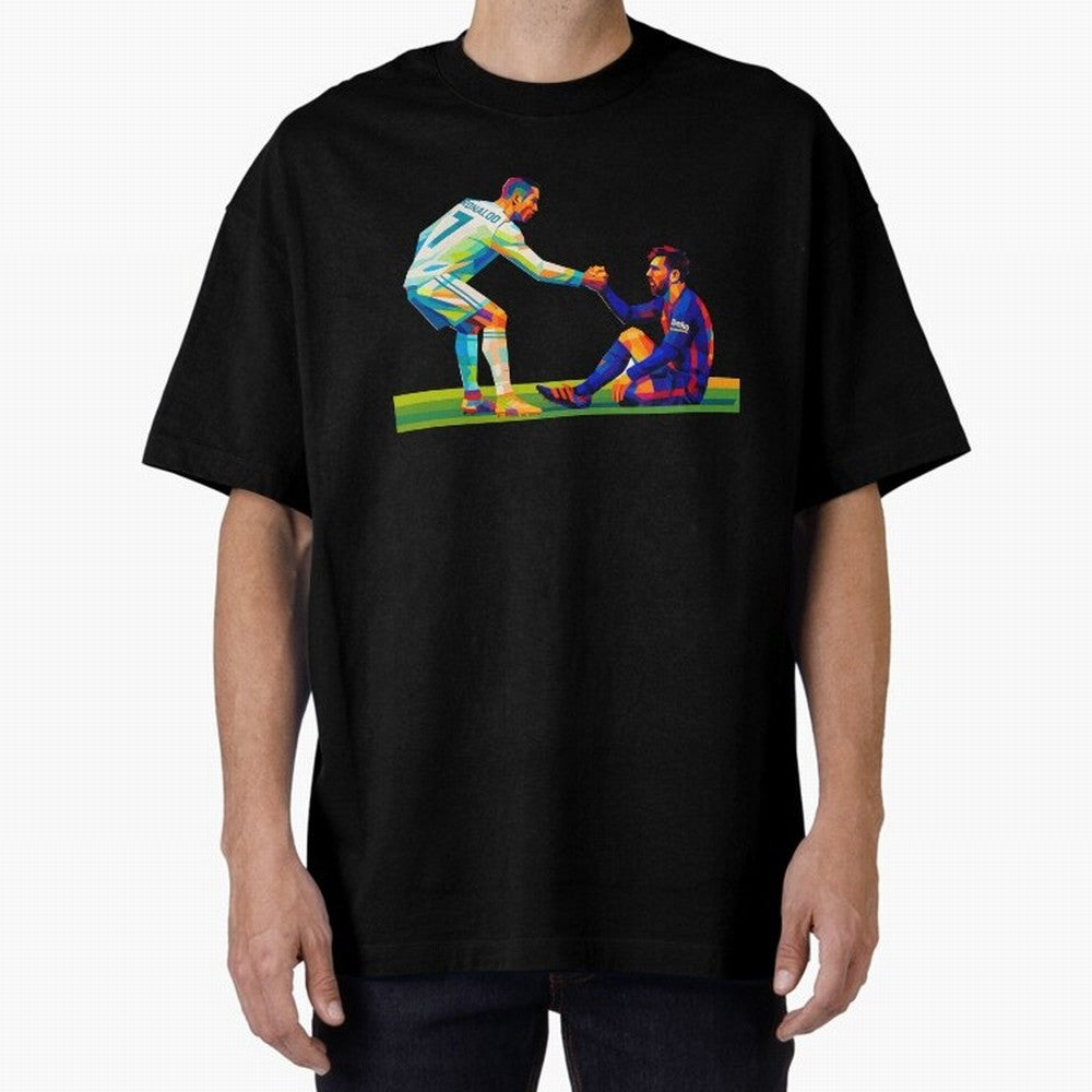 Cristiano Ronaldo & Messi Wpap Art Oversized T-Shirt Celebrate Global Passion for FIFA World Cup 2026 for Fans of Haaland and Brazil, Portugal and Argentina, Bringing Goal Celebration Energy, Supporter Heritage, Football Icons and Worldwide