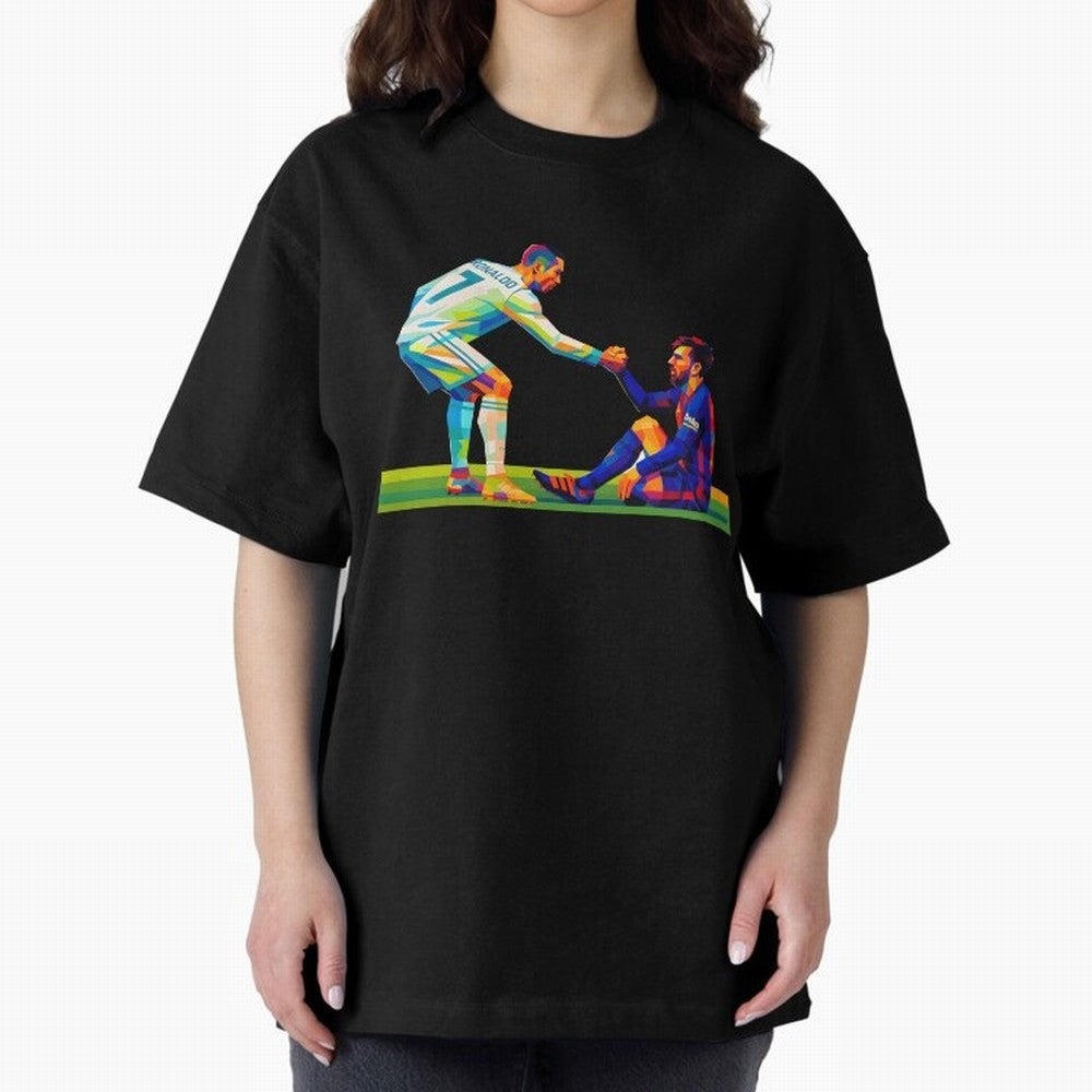 Cristiano Ronaldo & Messi Wpap Art Oversized T-Shirt Celebrate Global Passion for FIFA World Cup 2026 for Fans of Haaland and Brazil, Portugal and Argentina, Bringing Goal Celebration Energy, Supporter Heritage, Football Icons and Worldwide