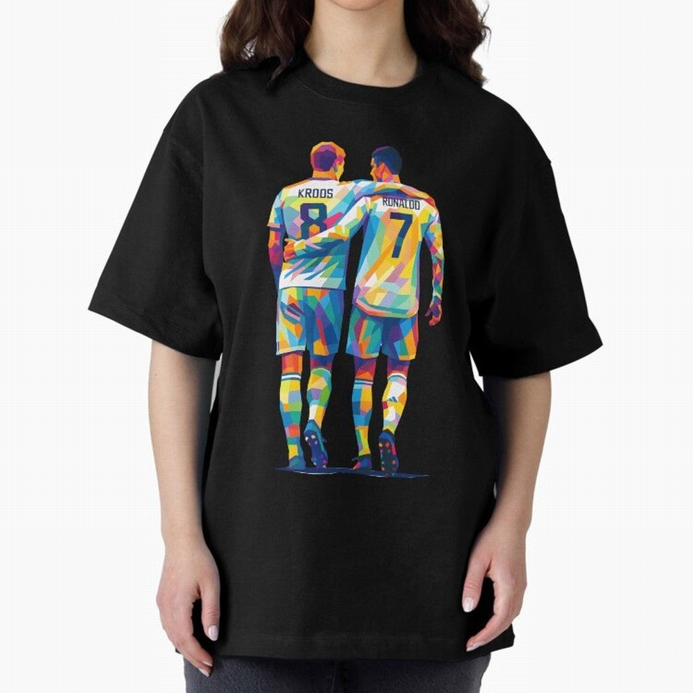 Cristiano Ronaldo & Toni Kroos Wpap Art Oversized T-Shirt Stand with Match Day Hype around FIFA World Cup 2026, Messi, CR7 and Mbappe, Brazil, Portugal and Argentina, Match Day Excitement, Supporter Culture, Golden Goals and Global Football