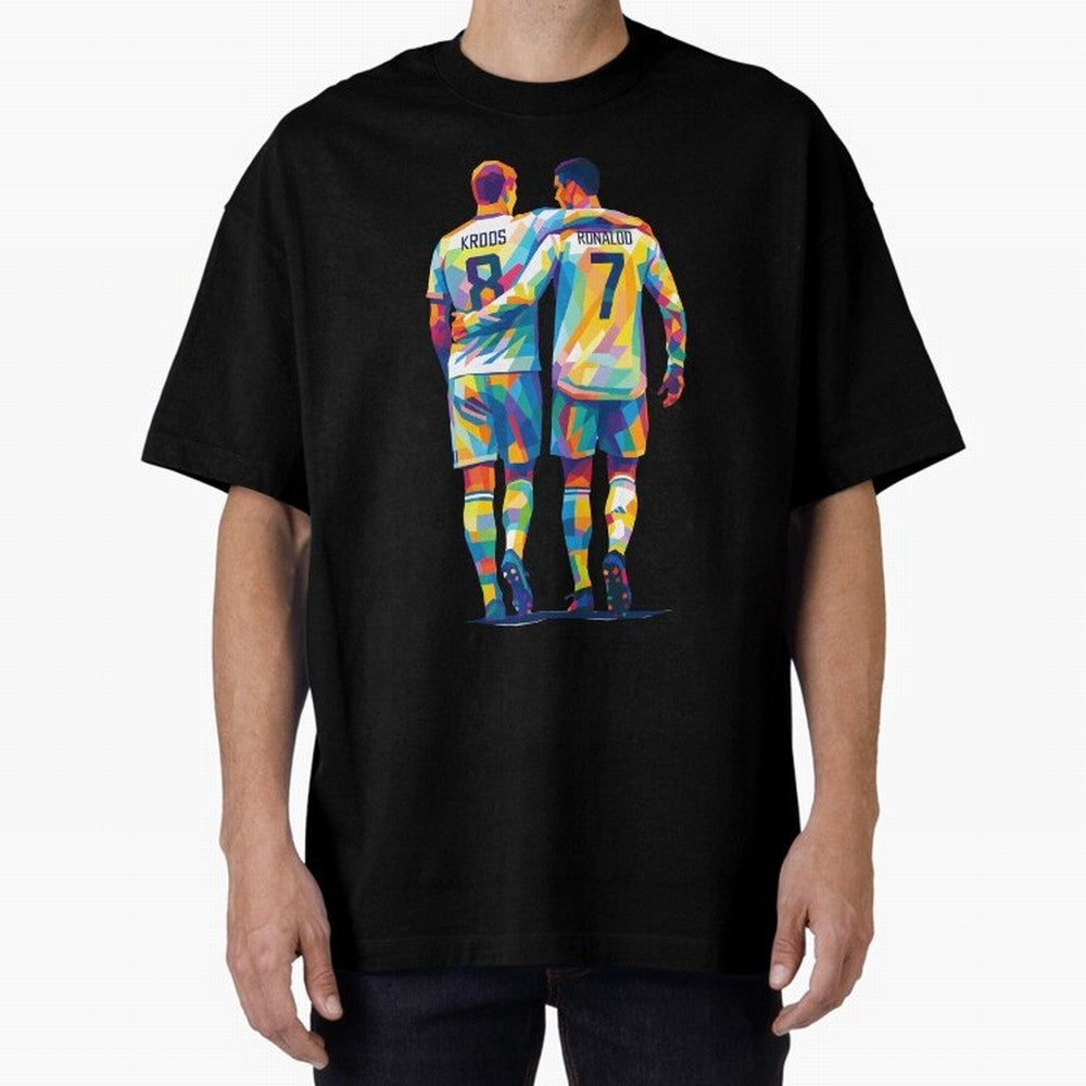 Cristiano Ronaldo & Toni Kroos Wpap Art Oversized T-Shirt Stand with Match Day Hype around FIFA World Cup 2026, Messi, CR7 and Mbappe, Brazil, Portugal and Argentina, Match Day Excitement, Supporter Culture, Golden Goals and Global Football