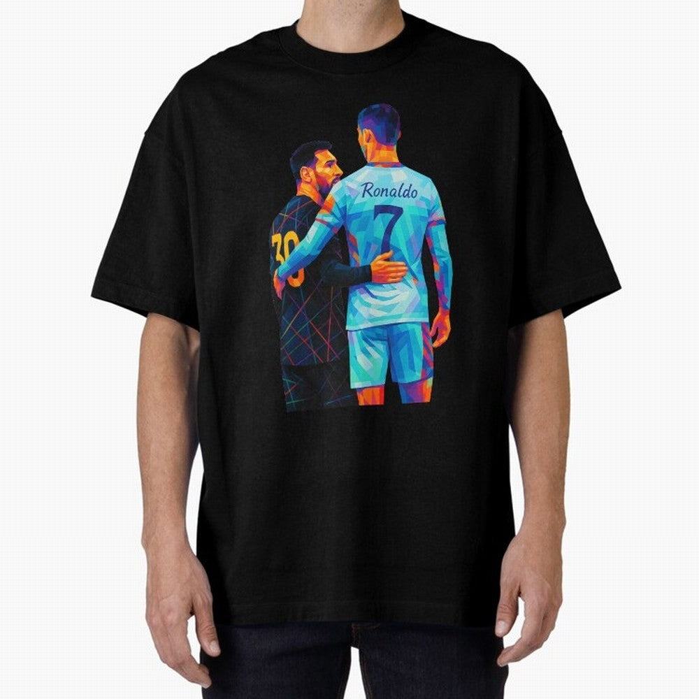Cristiano Ronaldo & Messi Wpap Art Oversized T-Shirt Feel the Roar of FIFA World Cup 2026 Spirit, Highlighting England and Germany, Cristiano Ronaldo, Haaland and CR7, Football History, Final Match Energy, Crowd Noise and Once in a Lifetime