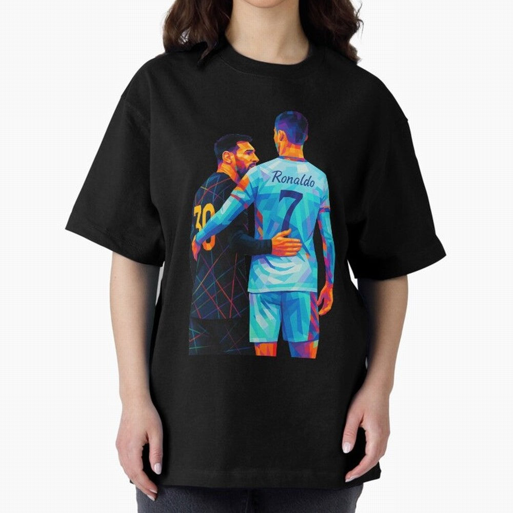 Cristiano Ronaldo & Messi Wpap Art Oversized T-Shirt Feel the Roar of FIFA World Cup 2026 Spirit, Highlighting England and Germany, Cristiano Ronaldo, Haaland and CR7, Football History, Final Match Energy, Crowd Noise and Once in a Lifetime