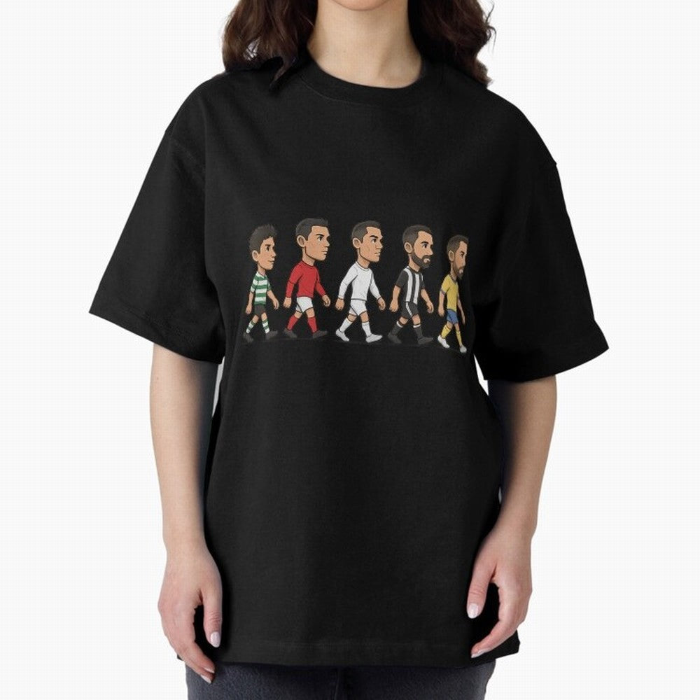 Ronaldo Evolution Sticker ¨C Cartoon Football Art from Sporting to Al-Nassr Oversized T-Shirt Join the Global Buzz around Match Day Hype around FIFA World Cup 2026 Group Stage, Messi and Cristiano Ronaldo, Portugal, Champion Mindset, Group Stage