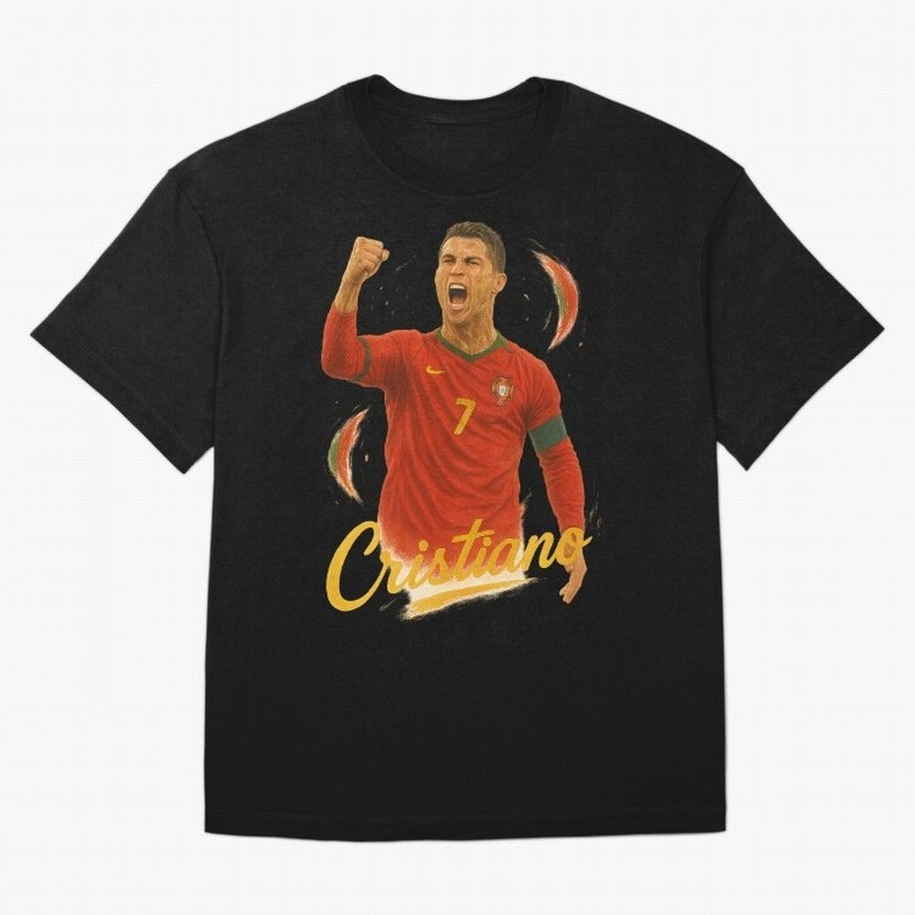 Cristiano Ronaldo Portugal Art ¨C Captain¡¯s Glory Football Tribute	 Oversized T-Shirt Celebrate the FIFA World Cup 2026 Group Stage Journey through CR7 Highlights, Portugal, Spain and Germany Pride, Match Day Excitement, Supporter Culture, Golden