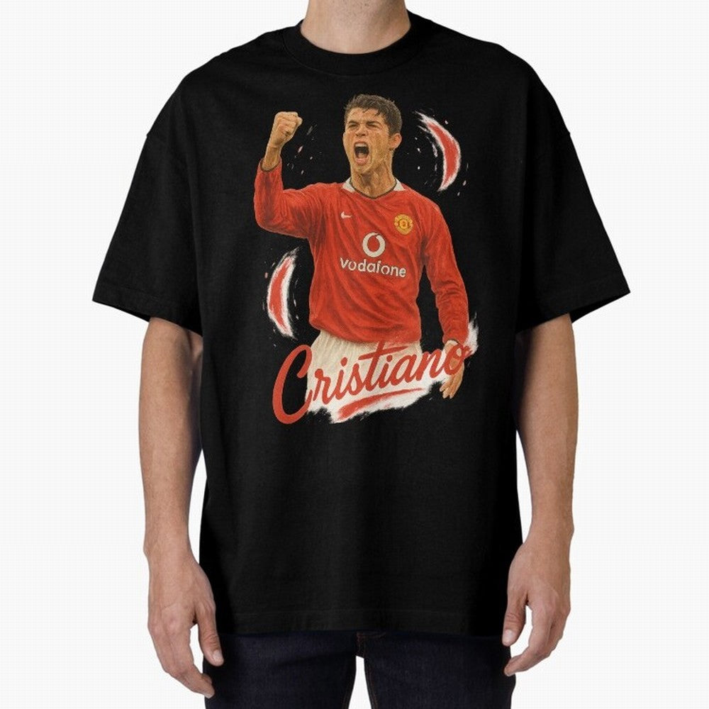 Young Cristiano Ronaldo Man United Art ¨C Rising Soccer Legend Tribute	 Oversized T-Shirt Refresh Global Football Passion for FIFA World Cup 2026 USA Canada Mexico, Made for Messi, CR7 and Mbappe, Brazil, Champion Mindset, Group Stage Buzz,