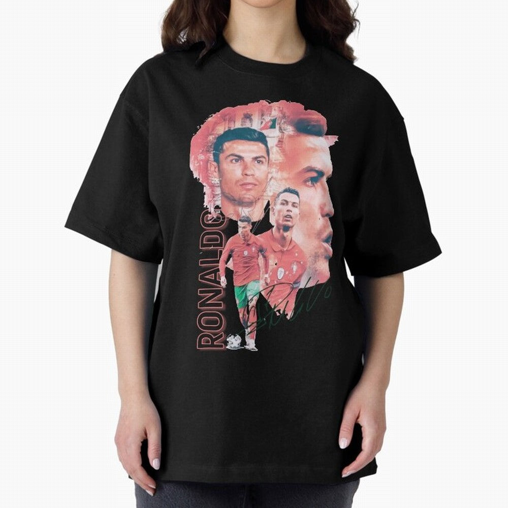 Cristiano Ronaldo Design Oversized T-Shirt Support the FIFA World Cup 2026 Group Stage Journey through Messi, CR7 and Mbappe Highlights, Brazil, Portugal and Argentina Pride, Vintage Soccer Flavor, Modern Football Stars, National Flags and Final
