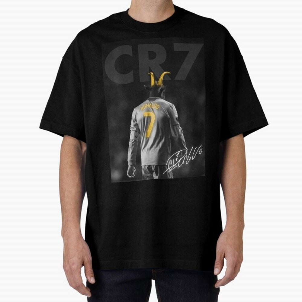CR7 The Goat Poster Oversized T-Shirt Celebrate Global Passion for FIFA World Cup 2026 Spirit, Highlighting Brazil, Cristiano Ronaldo, Haaland and CR7, Worldwide Fan Energy, Dramatic Goals, Stadium Lights and Championship Celebrations; Created for