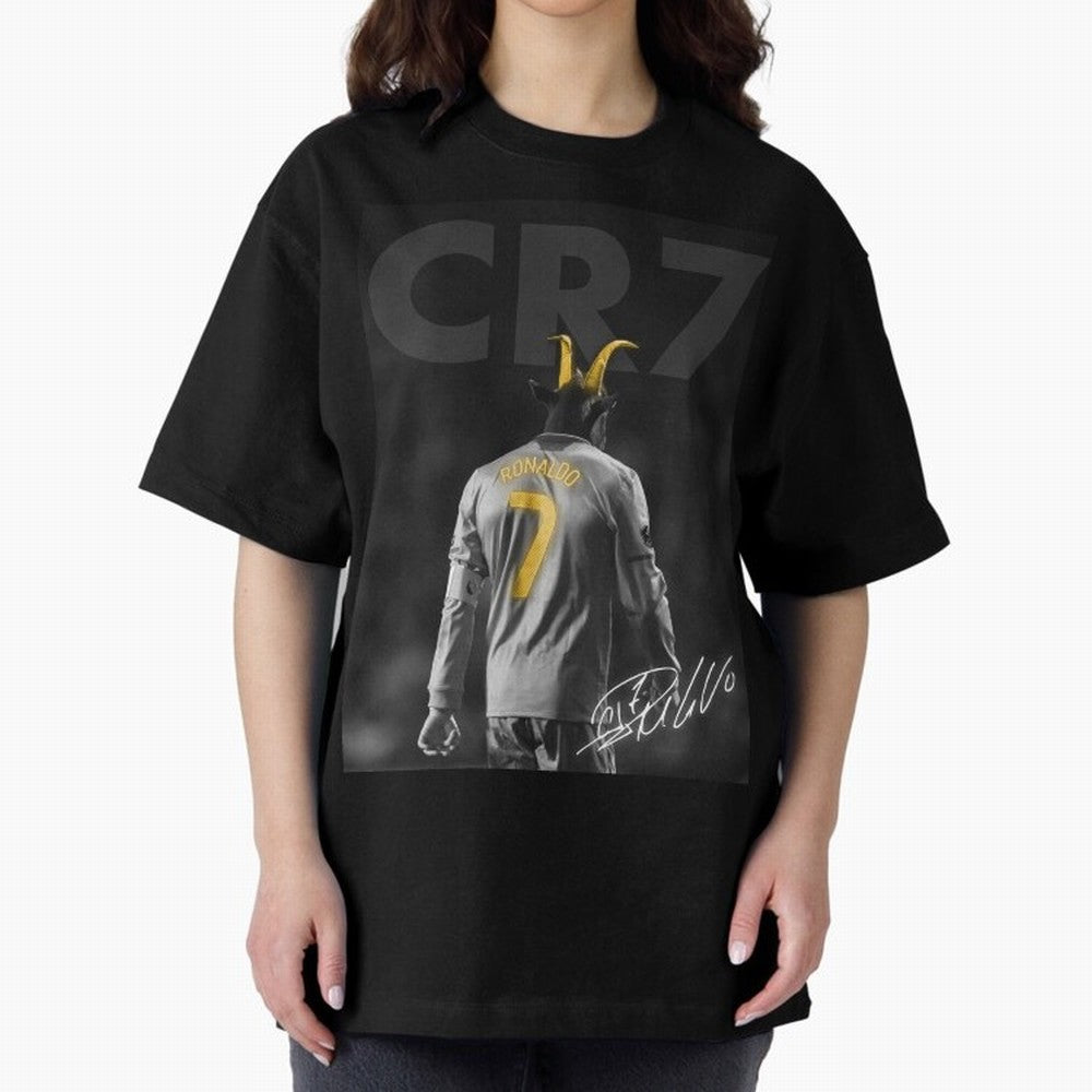 CR7 The Goat Poster Oversized T-Shirt Celebrate Global Passion for FIFA World Cup 2026 Spirit, Highlighting Brazil, Cristiano Ronaldo, Haaland and CR7, Worldwide Fan Energy, Dramatic Goals, Stadium Lights and Championship Celebrations; Created for