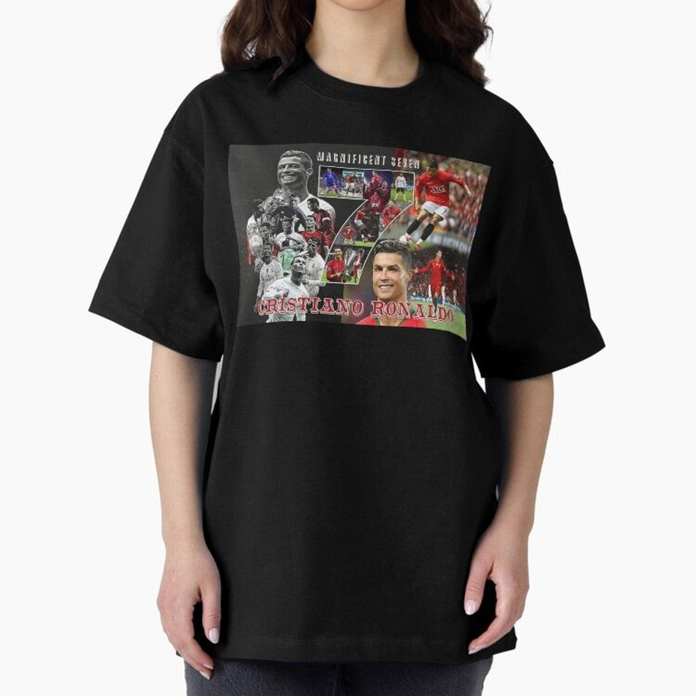 Cristiano Ronaldo - Magnificent 7 Poster Oversized T-Shirt Honor FIFA World Cup 2026 Group Stage for Fans of Messi, CR7 and Mbappe and Spain, Bringing Supporter Pride, Iconic Celebrations, Legendary Names and Global Match Day Energy; Perfect for