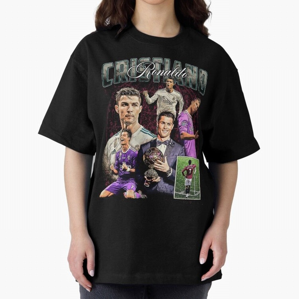 Cristiano Ronaldo Bootleg design Oversized T-Shirt Show Fan Pride Across Global Football Passion for FIFA World Cup 2026 USA Canada Mexico, Driven by Messi, Spain, Football Festival Excitement, Trophy Ambitions, Country Rivalries and Star Player