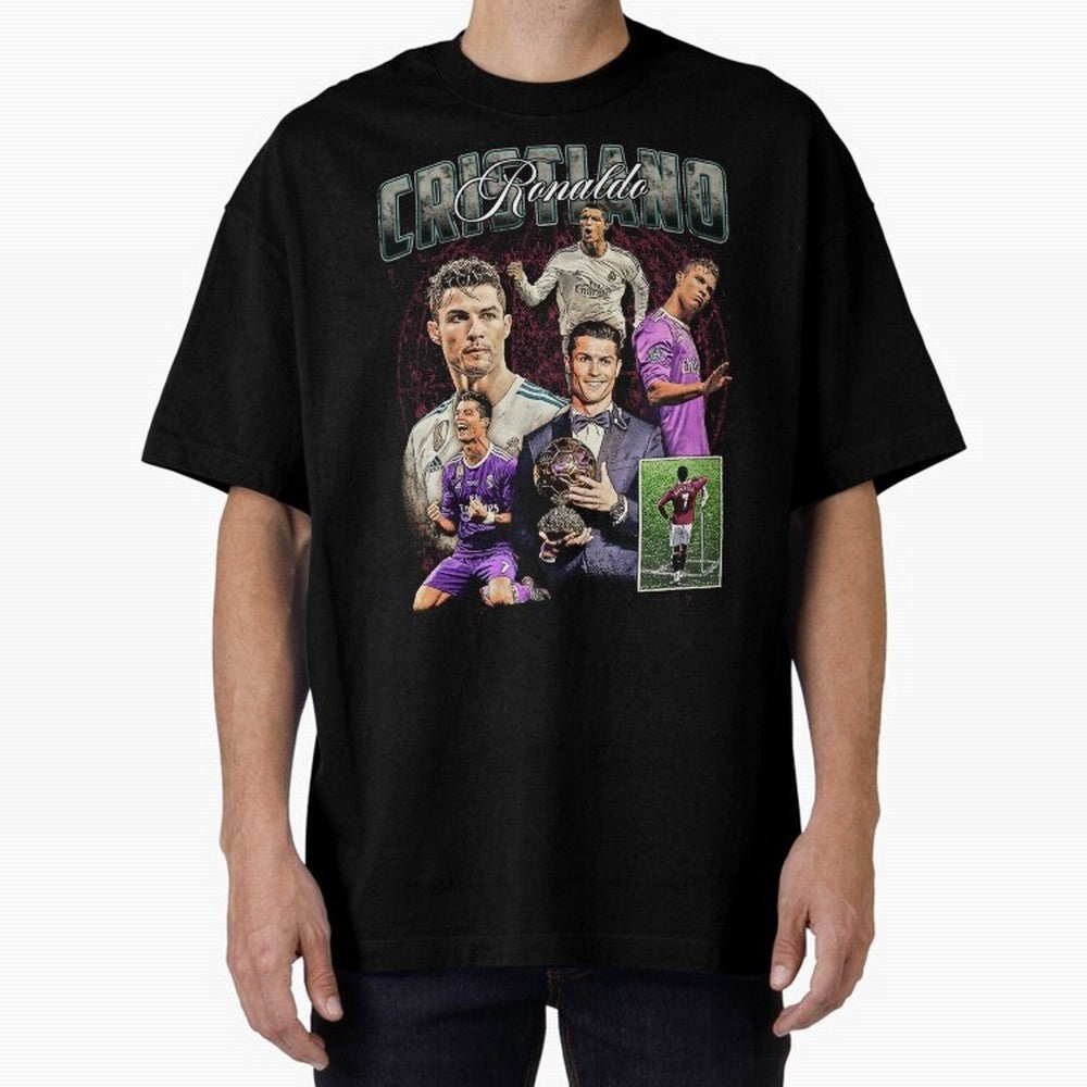 Cristiano Ronaldo Bootleg design Oversized T-Shirt Show Fan Pride Across Global Football Passion for FIFA World Cup 2026 USA Canada Mexico, Driven by Messi, Spain, Football Festival Excitement, Trophy Ambitions, Country Rivalries and Star Player