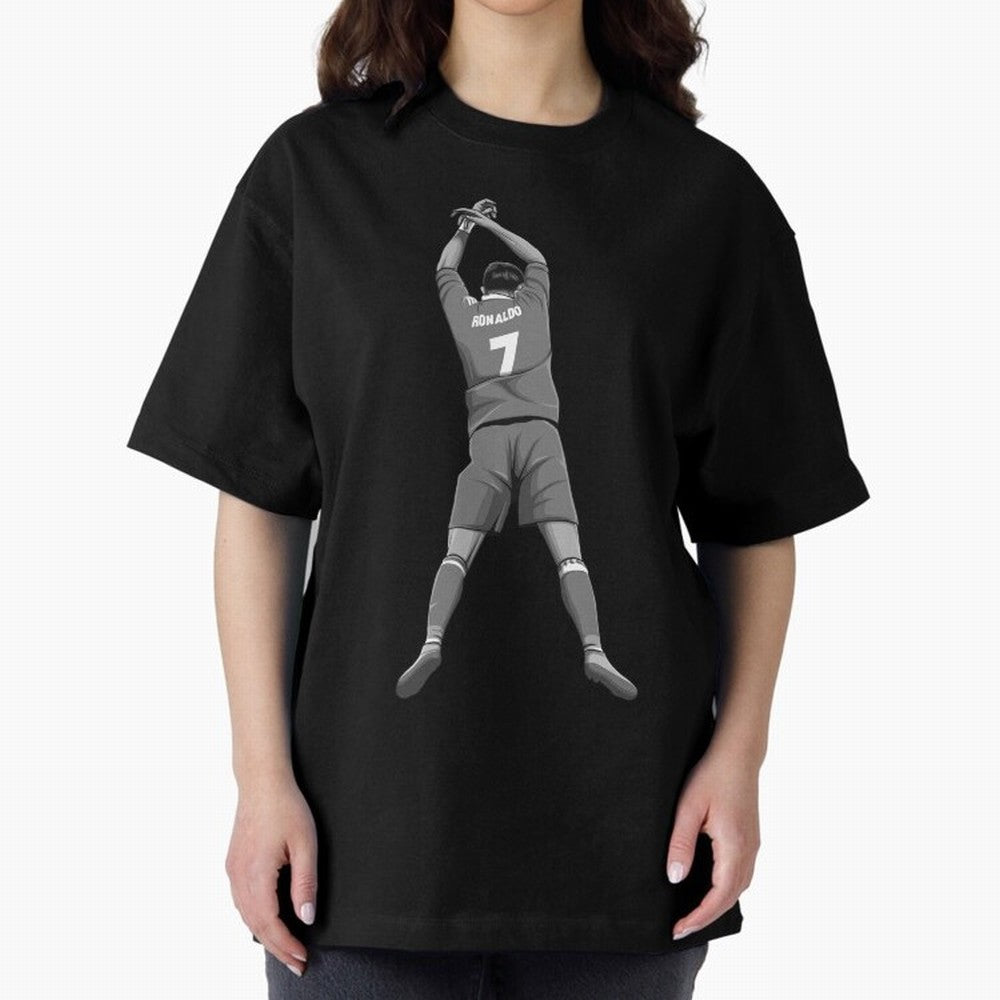 Cristiano Ronaldo Black and White Version Oversized T-Shirt Bring Stadium Energy to the FIFA World Cup 2026 Journey through Cristiano Ronaldo, Haaland and CR7 Highlights, Brazil, Portugal and Argentina Pride, Game Day Rituals, Football Legends,