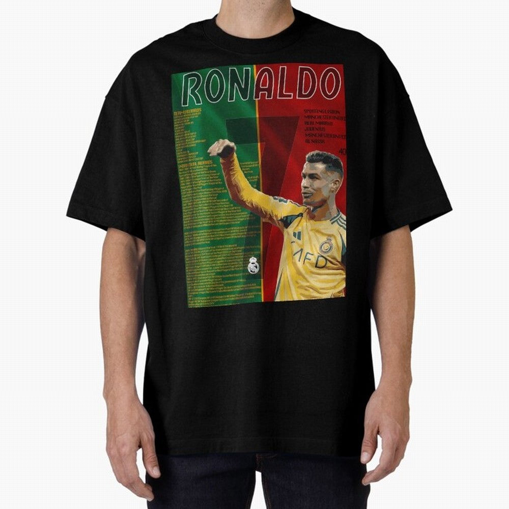 cristiano ronaldo 40th birthday tribute poster Oversized T-Shirt Celebrate the Road through FIFA World Cup 2026 Celebrating Messi, Argentina and Brazil Energy, Stadium Chants, National Pride, Trophy Dreams and Unforgettable Football Memories; Made