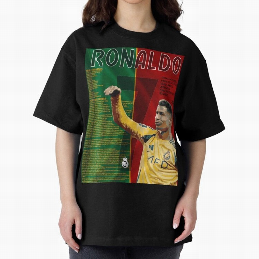 cristiano ronaldo 40th birthday tribute poster Oversized T-Shirt Celebrate the Road through FIFA World Cup 2026 Celebrating Messi, Argentina and Brazil Energy, Stadium Chants, National Pride, Trophy Dreams and Unforgettable Football Memories; Made